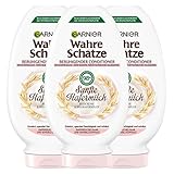 Garnier Wahre Schätze Beruhigende Spülung Sanfte Hafermilch, entwirrt und spendet Feuchtigkeit, für empfindliches Haar und sensible Kopfhaut, 3 x 200 ml