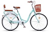 Kcolic Citybike für Erwachsene, Beachcruiser-Fahrrad, Step In Rahmenoption, 24 Zoll, 21 Gang Fahrrad mit Stahlrahmen C,26in