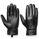 Acdyion Herren Winter Lederhandschuhe Touchscreen geeignet Wollfutter Handschuhe aus Echtleder, Schwarz, (M)