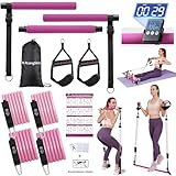 ALongSong Fitnessgeräte für Zuhause Fitnessbänder Pilates Bar Set mit 4 Widerstandsbänder 30/40lbs,Timer,Pilates-Stange Trainingsgeräte mit Griffe