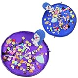 Guador 2 Stücke Spielzeug Aufraeumsack Teppich Decke Sack für Spielzeug Aufbewahrung Matte Tasche Spielmatte Sack von Kordelzug mit Kappe wie Reisetasche Aufräumsack für Kinder (Lila und Dunkelblau)