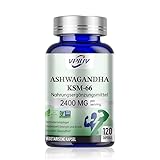 Ashwagandha KSM-66, Hohe Dosierung 2400 mg Tagesdosis 120 Kapseln, Indischer Ginseng original indische laborgeprüft mit indischer Schlaf-Beere, Vegan, natürlich