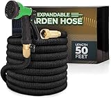 Flexiblel Gartenschlauch 15m/50ft double-lagiger Latex 3/4 Zoll massive Messinganschlüsse 3450D-Gewebe knickfrei 8-Funktions Flexibler Wasserschlauch, Black