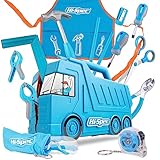 Hi-Spec 17-TLG. Kinder Werkzeugset: LKW Box in Blau, Kinderschürze, Schutzbrille, Wasserwaage, Handwerkzeuge, Sicherheitsschere. Nicht nur Spielwerkzeug - Echtes Werkzeug!