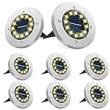 Bzavor 8er Solar Bodenleuchte Aussen, 12 LEDs Leuchten Mit Upgrade Solarpanel Gartenleuchte Strahler Deko für Rasen, Gehweg, Pool, Terrassen (Warmweiß)