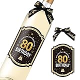 80. Geburtstag Flaschenetikett mit Schleife Schwarzes Gold Lack veredelt 8,5x10,5cm Happy Birthday 80 - Geburtstagsdeko Geburtstagsgeschenk Geschenke für Frauen Männer