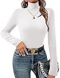 Ekouaer High Neck Top Damen Unterhemd Winter Langarmshirt Warm Thermo Rollkragenshirt Slim Fit Basic Tops, Weiß, XXL
