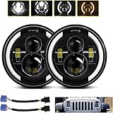 Kairiyard Paar 7 Zoll LED Scheinwerfer 100W 10000LM 4 Linsen Angel Eyes 3000K+6000K 4 Modi Beleuchtung Runde schwarze Lichter LED Offroad Feuer Kreuz DRL HI LO Strahl für Wrangler JK TJ LJ CJ Hum-mer