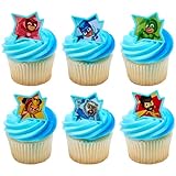 DecoPac PJ Masks Calling All Heroes! Ringe, Cupcake-Dekorationen mit Catboy, Eulette, Gekko und Freunden! Lebensmittelechte Kuchendekoration, 72 Stück