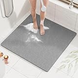 HITSLAM Duschmatte, rutschfest, 78 x 78 cm rutschfeste Badewannenmatte mit Ablauf, weiche PVC-Luffa-Duschbadematte für Badewanne, schnell trocknende Duschmatte für Badezimmer, Grau