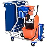 HOMCOM Putzwagen Reinigungswagen 4 Fahreimer Wischwagen...