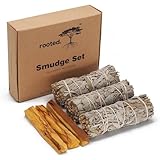 rooted.® Premium Räucher-Set [Bio-QUALITÄT] | 3 Bündel kalifornischer Salbei + 3 Palo Santo Räucherholz [100% NATURREIN] | Traditionelles Räucherwerk | 100% kontrollierte und nachhaltige Ernte