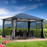 BRAST® Alu Pavillon Premium | viele Modelle & Farben | Größen 3x4m 3,6x4,8m | Moskitonetz + LED | TÜV geprüft | wasserdicht | UV-Schutz | festes Dach | 3x4m Grau LED