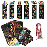 YBVZRP 42 stück kratzbilder für Kinder Set,Scratch Art Paper for Children Rainbow Magic Scratch Off Paper Art & Scratch Note Black Doodle Pads with 4 Stencils 3 pens for Party Favour Activities Gift