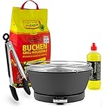 Feuerdesign Holzkohle Tischgrill 'Vesuvio', GRAU, inkl. 2,0kg Grillkohle, 1L Brennpaste & Gratis Grillzange