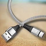 2,4 m langes USB-Typ-C-Kabel, iFlash 2,4 A, Schnellladekabel, kompatibel mit Samsung Galaxy S10/S9/S8/Note 8 Mini Active Pro, LG V20/V30/V40, Nylon-geflochtenes USB-C auf USB-A Ladekabel (Silber)