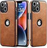 Sibada iPhone 14 Hülle, iphone14 case, Logo View Kompatibel mit Slim Premium Veganes Leder Klassisch Luxus Elegant Dünn Cover, entworfen für iphone14 hülle - Braun