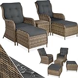 tectake® 2X Premium Rattan Sessel mit Hocker und Tisch,...