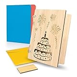 pamindo® Geburtstagskarte aus Holz mit Umschlag (A6) edel & hochwertig - Holzkarte aus Bambus als Happy Birthday Karte, Geschenk Karte, Grußkarte, Glückwunschkarte/Geschenkideen Holz - Torte