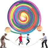 Springseil für Mehrspieler,5 Meter Springseil Kinder,Regenbogenfarben Jump Rope,Springseils Lang Mehrspringer Kinder mit Hölzerne Kugelgriff, Gruppen Seilspringen für Schule,Sport,Outdoor-Aktivitäten