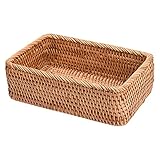 jeerbly Rechteckiger handgefertigter Rattankorb aus geflochtenem Rattan, Obst- und Brottablett, tragbare und einfache Picknick-Aufbewahrungsbox, Küchenartikel und Dekoration