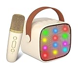 BONAOK Karaoke Mikrofon Kinder Spielzeug, Kabellos Mikrofon Karaokemaschinen Elektronisches Spielzeug, Tragbare Bluetooth Karaoke Maschine Lautsprecher mit Mikrofon & LED-Lichteffekten(Beige)