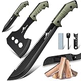 Purple Dragon Großes Messer Outdoor Beil Axt Set mit Scheide, Full Tang Spaltaxt aus einem Stück D2 Stahl gefertigt, Camping Survival zum Sägen von Holz, Jagdmesser Geschenke für Männer