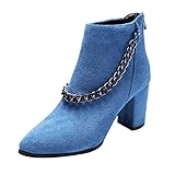 Woaikeyu Damen-Stiefel, quadratischer Absatz, Nubukleder, modisch, sexy, Reißverschluss, elegant, spitz, niedrige Stiefel, blau, 39 EU