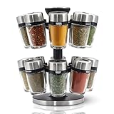 Cole & Mason Cambridge Gewürzregal mit 16 Gewürzgläsern, 360 Gewürzkarussell/Gewürzregal Stehend, Edelstahl/Glas, Gewürze/Kräuter enthalten