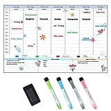 POPRUN Magnetisch Whiteboard Wochenplaner abwischbar Familienplaner Planungstafel Haushaltsplan Magnettafel Kühlschrank Kinder Belohnungstafel Stundenplan für Büro und Schule 43 x 28 cm auf Deutsch