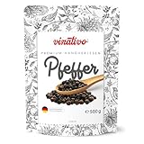 vinativo Schwarzer Pfeffer - ganz - 500g - Premium Qualität - schwarze Pfefferkörner für die Mühle geeignet