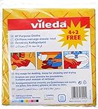 Vileda Allzwecktuch, 4 + 2 Stück, kraftvolle Reinigung, wasserabsorbierend, langlebig – Gelb/Rosa/Weiß, 6 Stück pro Packung