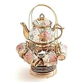 CHANJOON Gold Plated Red Rose Ceramic Tea Set, Vintage Tea...