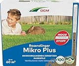 DCM Rasendünger Mikro Plus - Langzeit Rasendünger - MINIGRAN® TECHNOLOGY - Kein Vertikutieren nötig - organisch-mineralischer NPK-Dünger - 20 KG für 400 qm