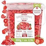 Erdbeeren gefriergetrocknet, 200g gefriergetrocknete Früchte in Scheiben, ungezuckert, fruchtige Erdbeerchips, getrocknete Erdbeeren