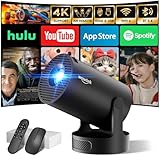 Mini Beamer Unterstützt 4K 1080P, Projektor Tragbarer mit WiFi 6 und Bluetooth 5.4, Beamer Klein Projektor Auto Keystone 180°Dreh Kompatibel mit HDMI/TV Stick/Memory Stick/Laptop, Schwarz