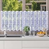 Home Dekorator Scheibengardinen Landhausstil 150x50 cm | Weiß Gardinen Küche | Gardine Küchenfenster mit Blumenmuster | Kurzgardine mit Schlaufen | Bistrogardinen mit Ösen (H232)