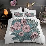 BettwäSche 135x200 weiße rosa Blume 3 Teilig Mikrofaser Kinder Bettwäsche Mädchen Junge Bettwäsche Fürs Bett ，1 X Bettbezug 135x200 + 2 X Kissenbezug 80x80 cm