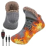 Elektrisch Fußwärmer 3-Stufig Elektrische Heizsocken für Damen und Herren, Flauschig Beheizbare Socken Winterwarm Beheizte Socken mit Rutschfester Sohle, Fleecefutter, für Zuhause, Büro und Reisen