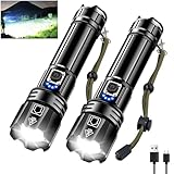 Glarylight Taschenlampe LED Aufladbar 500000 Lux, LED Taschenlampe Extrem Hell XHP70.2 mit 5 Modi & Zoomable & IPX7 wasserdicht, Starke Taschenlampen für Camping, Wandern, Notfälle (2 Pack)