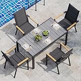 JUMMICO Gartenmöbel Set Terrassen Set Aluminium Gestell mit Holzoptik PS Tischplatte Komfortabler Hochlehner Einfach Montiert,4 Personen Set