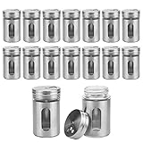 Lawei 16er-set Gewürzgläser-Set Silber 90ml Edelstahl Vorratsgläser Gewürzdosen mit Sichtfenster, Gewürz-Organizer 304 Edelstahl Gewürzstreuer Gewürzbehälter für Salz Pfeffer Gewürze