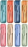Dohldp Plastik Besteck Mehrweg Set, 8 Sets Reise Besteck mit Etui, Camping Besteck set, Reisegeschirr Messer Löffel Gabel Set für Outdoor Reise/Picknick/Büro/Schule/Camping