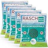 RASCH® Mückenfreispirale – 5 x 10 Stück [inkl. Halter + Ständer] – Mückenabwehr für den Außenbereich – Balkon, Garten & Camping - Mückenabwehr Outdoor Spirale Draußen - Räucherspiralen Set