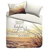 Sognamo Daytona Baumwollbettwäsche 135x200+80x80cm Farbe Multi I Reine Baumwolle I Reißverschluss I Strand Beach I Organic I Fair Trade I Bio
