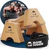 BARE HANDS Liegestützgriffe – 2x gelenksschonende & rutschfeste Holz Liegestützgriffe – Calisthenics Equipment für Indoor & Outdoor – Ideal für Handstand & Liegestütze - inkl. Transportset