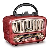 PRUNUS J-180 AM/FM/SW Retro Radio mit Bluetooth 5.0, Nostalgie Radio Klein mit 1800mAh Akku, Unterstützt USB/TF/AUX Funktion, mit großem 5-W-Lautsprecher, Kofferradio Küchenradio für Büro Zuhause.