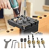 3 in 1 Woodworking Doweling Jig Kit, 6/8/10/15mm Pocket Hole Jig Kit Bohrer-Kit, Holzbearbeitungs Doweling Jig Kit mit Positionierungsclip Holzbearbeitungslochbohrer Bohrführung Puncher Locator