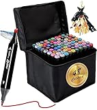 Aoriyar 48 Farben Kunst Marker, Alkohol Marker Färbung Künstler Stifte Dual Tip Stift Set für Studenten Manga Künstler Zeichnung Skizzieren Unterstreichen Illustration Malerei Kartenherstellung