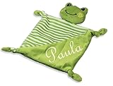 Wuff-Dogsworld Baby Kuscheltuch VIELE Modelle mit Namen Bestickt Geschenk Taufe Geburt Schmusetuch Schnuffeltuch Trösterchen Junge Mädchen (Frosch klein)